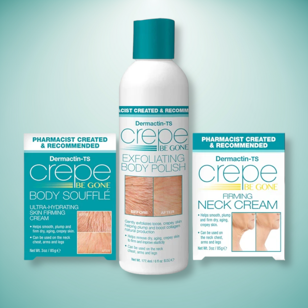 Crepe Be Gone 3-Piece Kit - Crepe Be Gone Body Souffle 3oz, Body Polish 6oz and Neck Cream 3oz.